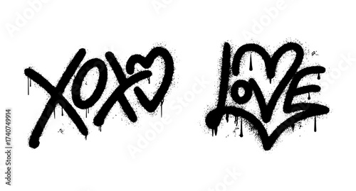 Graffiti street art with love and xoxo heart symbol design