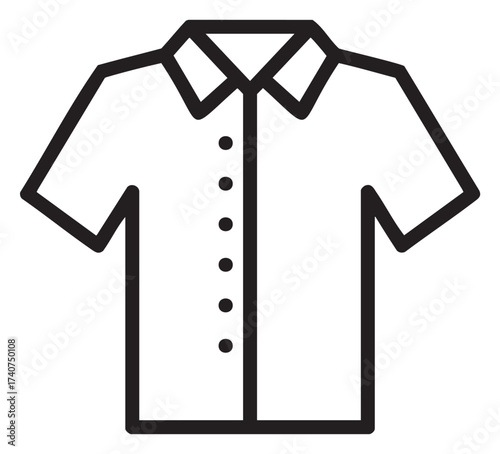 Black outline of a short-sleeved button-up shirt with a classic collar design and five buttons down the front.