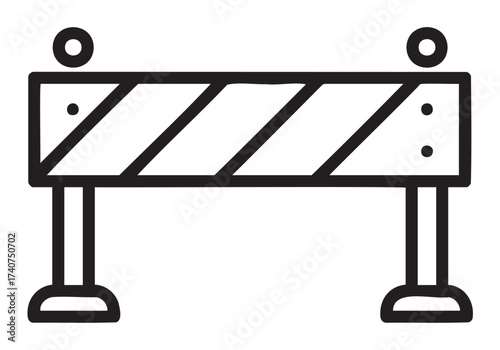 Black outline icon of a simple rectangular road barricade with diagonal stripes and rounded ends, used for traffic control and construction safety.