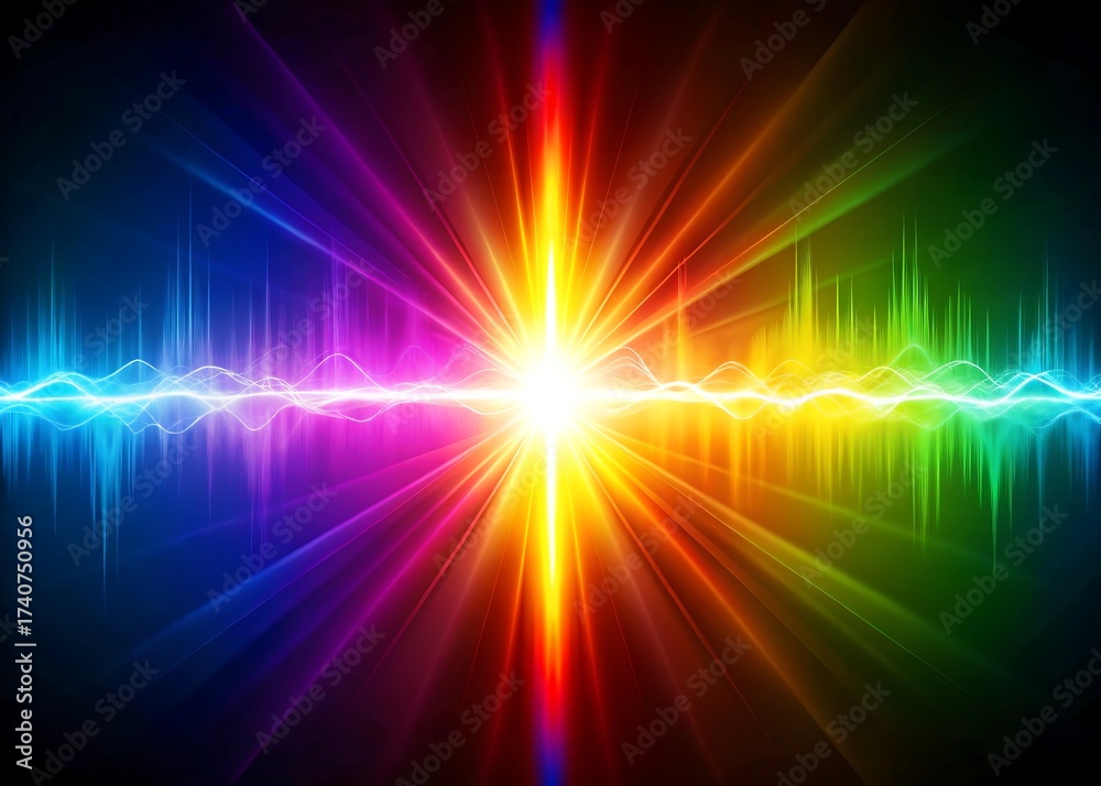 Fototapeta premium Vibrant rainbow spectrum sound wave explosion of light and color