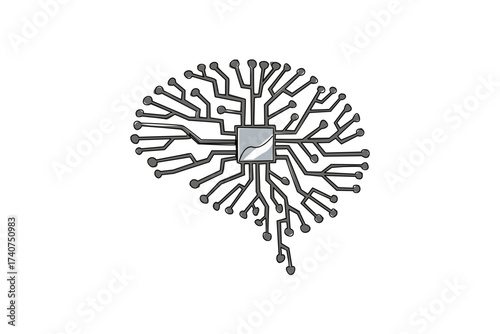 Single continuous line drawing brain shaped circuit board. Artificial intelligence technology. Brains controlled by software. Capable. National Technology Day. One line design vector illustration