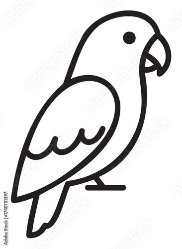 Black outline vector icon of a parrot with a simple design, emphasizing the bird's beak and feathers for avian and nature themes.