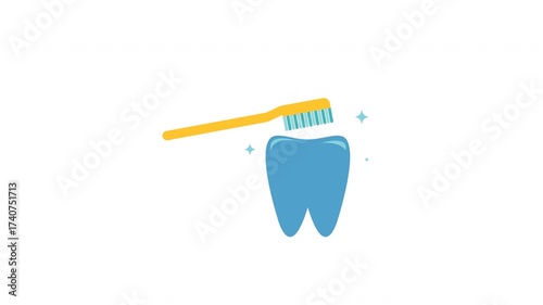 Bright blue tooth icon on friendly toothbrush in playful animation