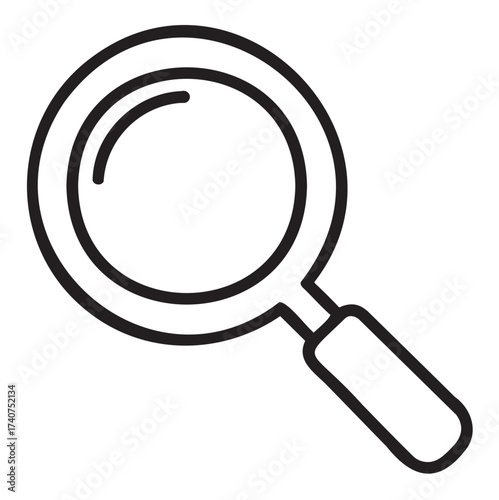 Black outline icon of a simple magnifying glass with a rounded handle and large circular lens.