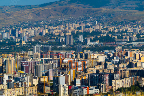 Aerial view of the Didi Digomi and Gldani districts of Tbilisi, Georgia, on a sunny day