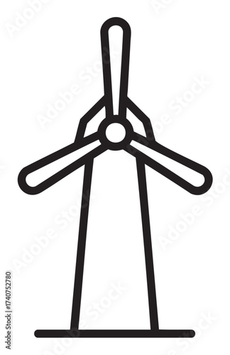Simple black outline icon of a wind turbine with three blades on a tall base, representing renewable energy concepts.