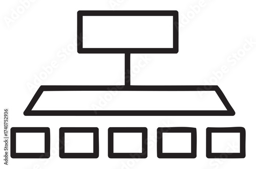 Black outline icon depicting a digital display screen mounted on a rectangular base, above five square buttons.