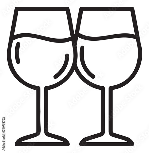 Black outline icon of two clinking wine glasses, symbolizing celebration and social gatherings.