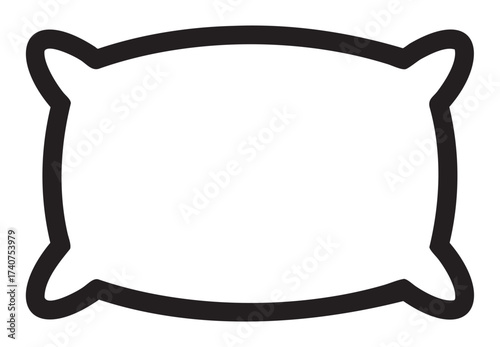Simple black outline of a rectangular pillow with slightly curved edges and corner flares. minimalistic design suitable for sleep and relaxation themes.