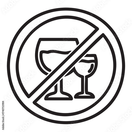 Black outline icon of a crossed-out wine glass and goblet, symbolizing prohibition of alcohol consumption.