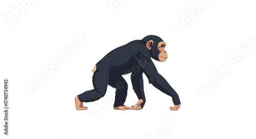 A pixelated chimpanzee walks on all fours with a white background.