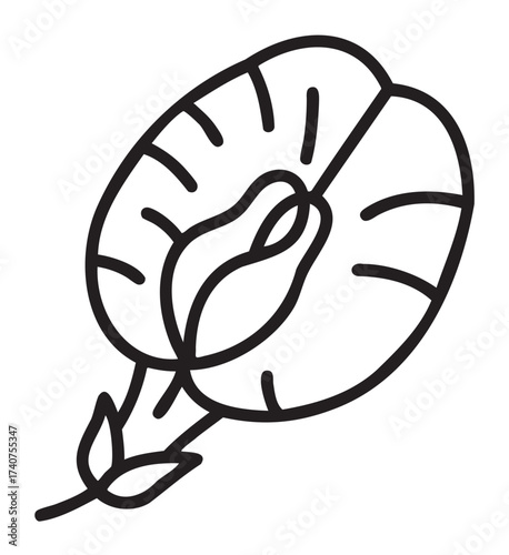 Black outline vector icon of a sliced apple with leaves attached, showcasing fruit and healthy eating concepts.