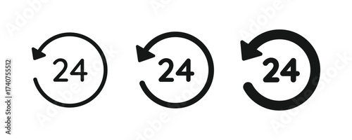 24 hour service icon. 24 hours support icon. 24 hour assistance icons.