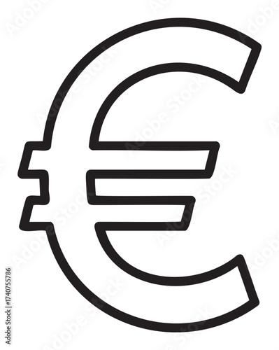 Black outline simple euro currency symbol in bold style. minimal design representing european money and finance concepts.