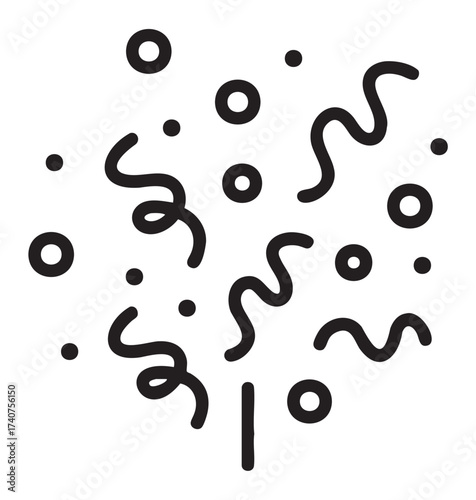 Black outline vector icon of abstract squiggly lines and circular shapes combined in a compact pattern. minimal design for creativity and artistic concepts.