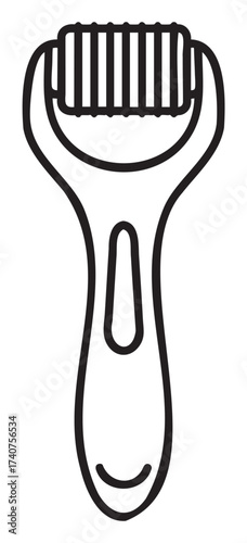 Black outline drawing of a handle roller with evenly spaced spikes, commonly used for skincare and massage treatments.