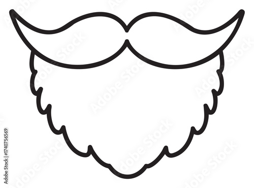 Black outline vector icon of a stylized thick beard and mustache, featuring curved shapes and rounded edges.