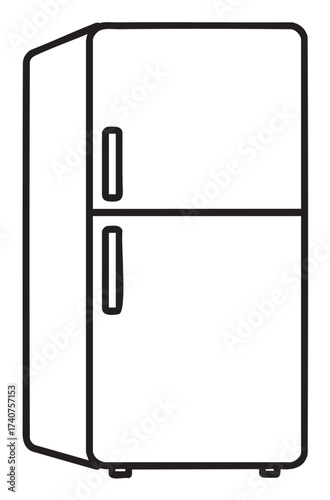 Black outline of a simple, two-door refrigerator in a minimal linear style.