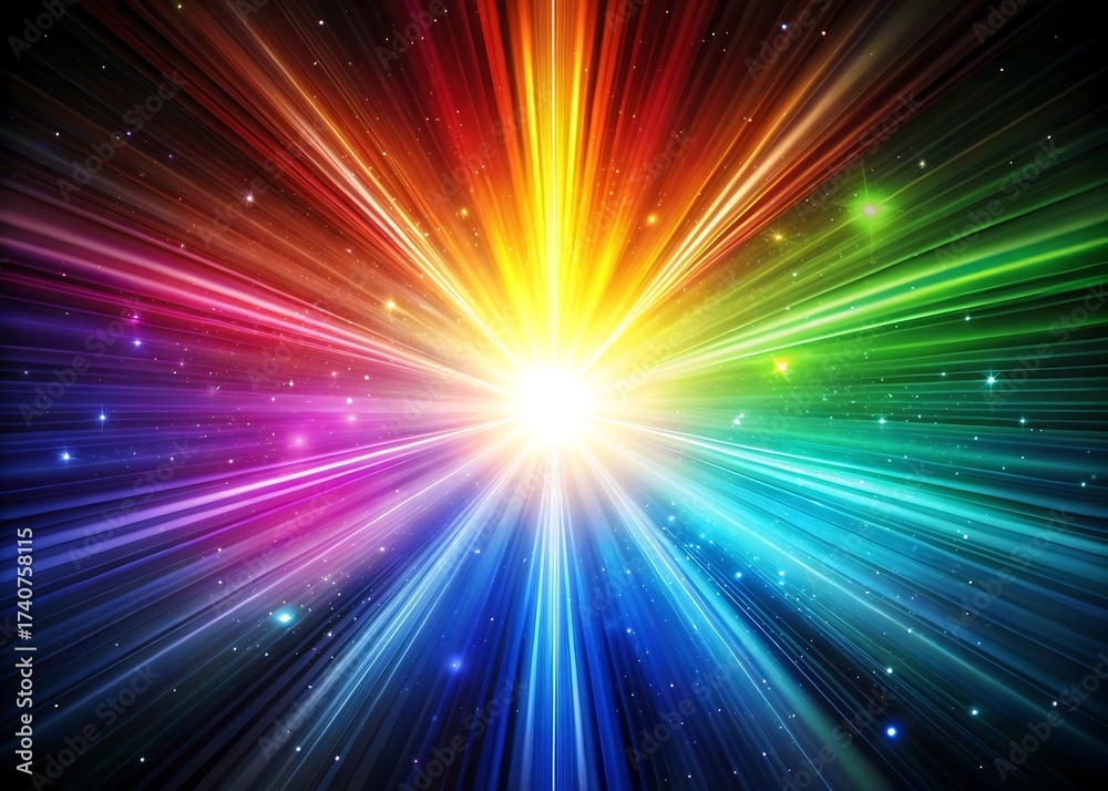 Naklejka premium Vibrant rainbow light burst radiating from a bright central star
