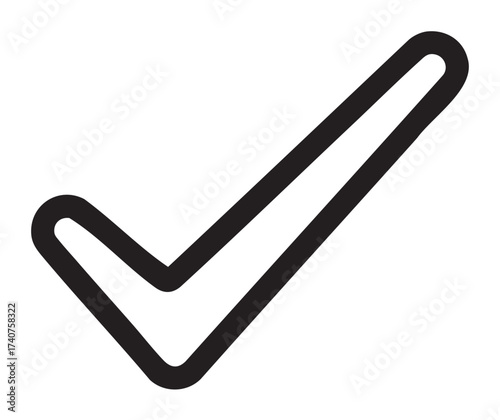 Simple black outline of a large check mark on a white background, symbolizing approval or correctness.