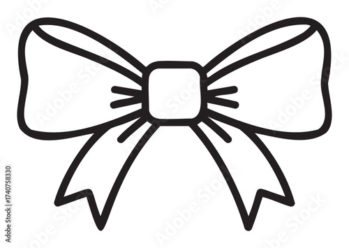 Black outline of a decorative bow with two ribbon tails, designed for gift wrapping and festive decorations.