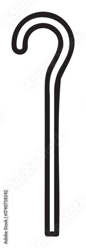Black outline vector icon of a traditional wooden walking cane with a curved handle. simple linear illustration for mobility aid and elderly support concepts.