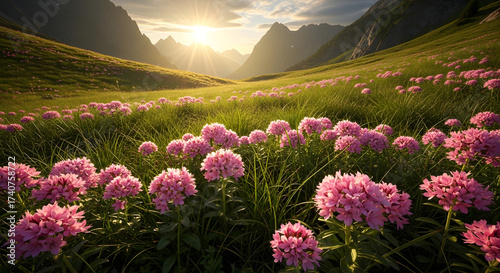 pink flowers in the mountains