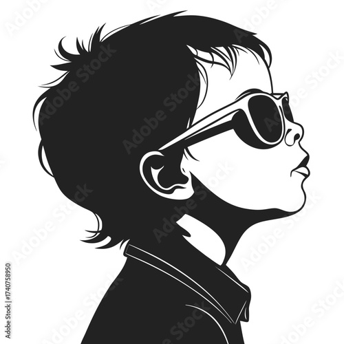 "Cool Boy in Sunglasses – Black and White Vector Illustration"