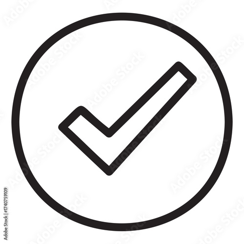 Black outline icon of a simple checkmark inside a circle, symbolizing approval or completion.