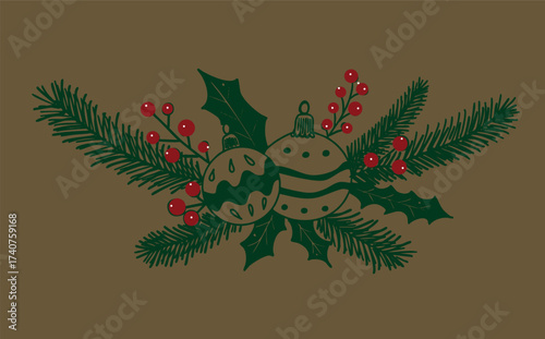 christmas decoration with holly berries