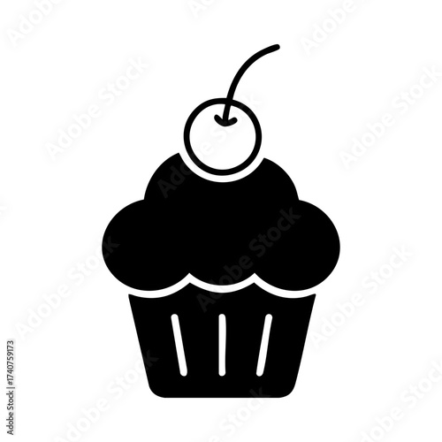 Cupcake icon with cherry on top vector