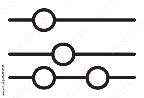 Black outline icon of three horizontal sliders with circular handles on a white background, representing settings or adjustments.