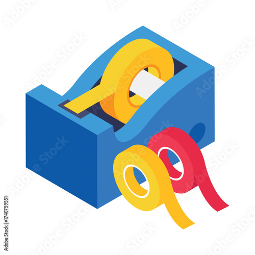 Tape Dispenser Isometric vector Illustration 