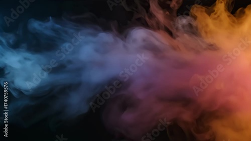 Dynamic Colorful Smoke Transitioning from Blue to Orange on Dark