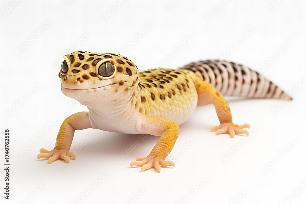 Naklejka premium 白背景のヒョウモントカゲモドキ|Leopard Gecko on White Background