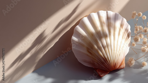 Beautiful seashell with intricate pattern and natural colors, perfect for coastal decor, beach-themed art, summer vacation, and relaxing seaside ambiance