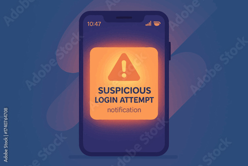 Alert for suspicious login attempt on smartphone screen at night