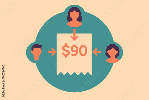 Shared bill concept with people icons and payment receipt