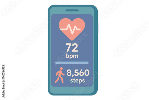 Modern heart rate and step counter on smartphone with simplistic user interface