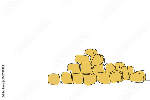 Continuous one line drawing a large pile of croutons. The distinctive texture is a loyal complement to food. Savory. Salty. Delicious. National Crouton Day. Single line draw design vector illustration