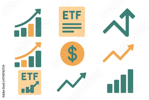 Colorful financial growth and etf icons with dollar symbol