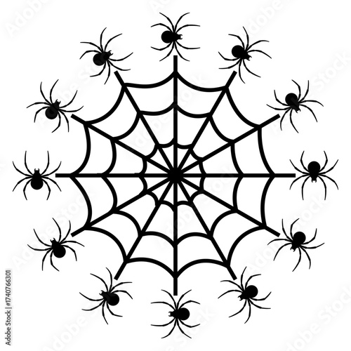 Logo con tela de araña y arañas para felicitaciones y tarjetas de Halloween