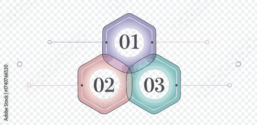 Three Step Overlapping Hexagon Infographic Design