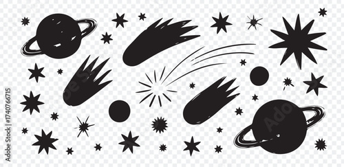 Hand-drawn space objects doodle collection