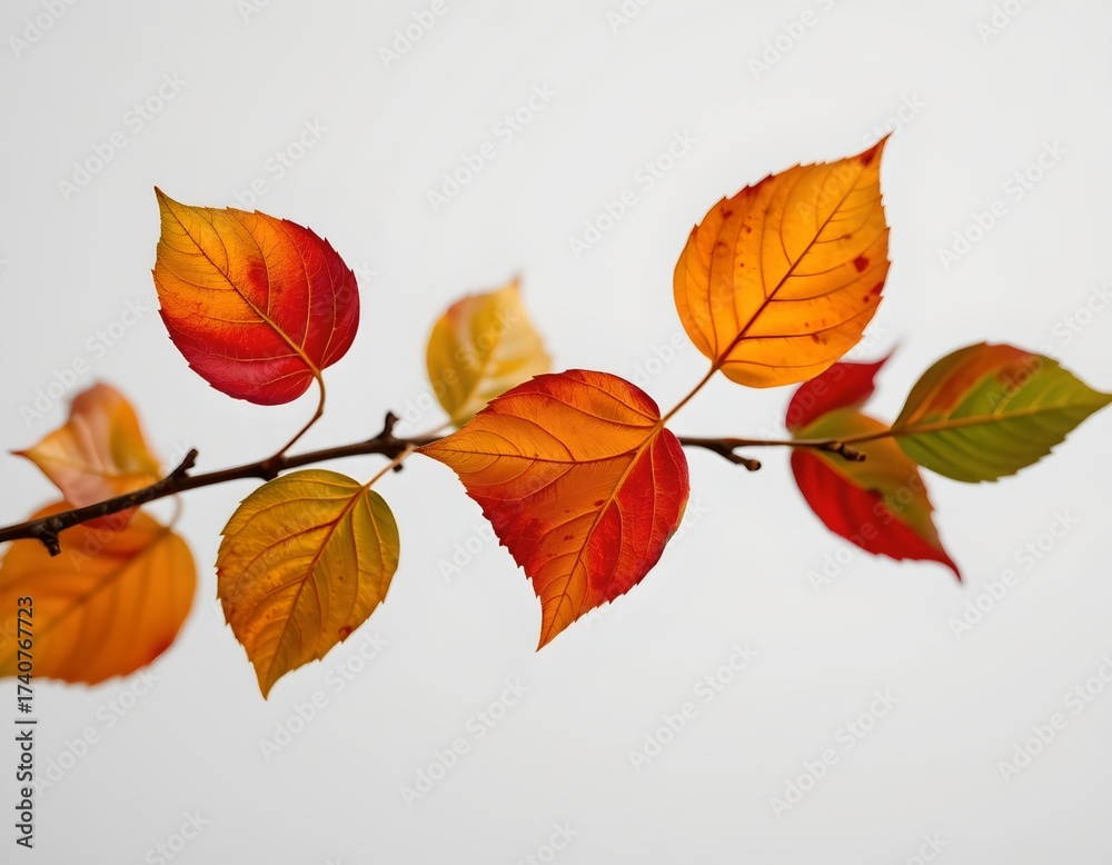 Fototapeta premium Closeup Autumn Leaves Minimalist White Background
