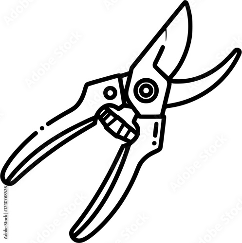 Illustration of a pruning shear, a gardening tool for trimming plants
