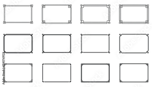 rectangle thin frame border, square black glowing vintage frame set vector illustration