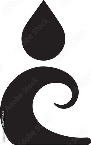 Water droplet merging into wave, liquid splash concept, abstract fluid motion vector EPS.