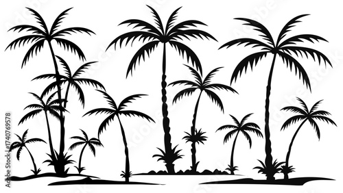 Evocative palm tree silhouettes conjuring tropical beach vibes, perfect for summer promotions and island getaway designs, a vacation state of mind and warm climate