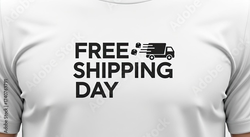 White tshirt with free shipping day text and truck logo